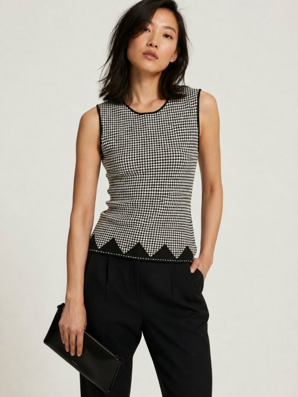 Alexander Wang Houndstooth fitted peplum top size M Black White Sleeveless
